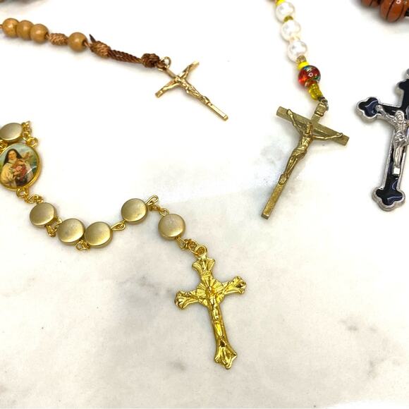 5 pc lot Rosary Prayer beads with Saints and Crosses and Basketball ! rosaries - Picture 6 of 8